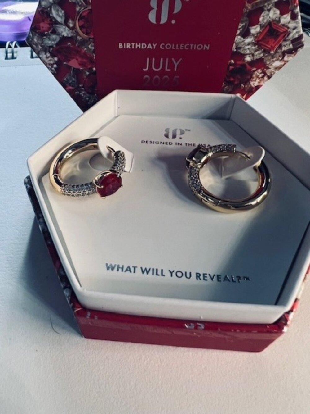 JULY BIRTHDAY EARRING HOOOPS ON GOLD PLATING